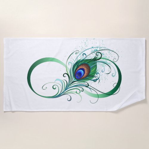 Infinity Symbol with Peacock Feather Beach Towel