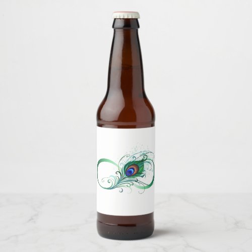 Infinity Symbol with Peacock Feather Beer Bottle Label