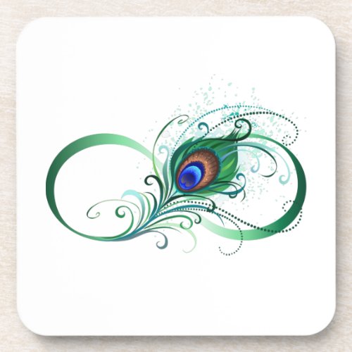 Infinity Symbol with Peacock Feather Beverage Coaster