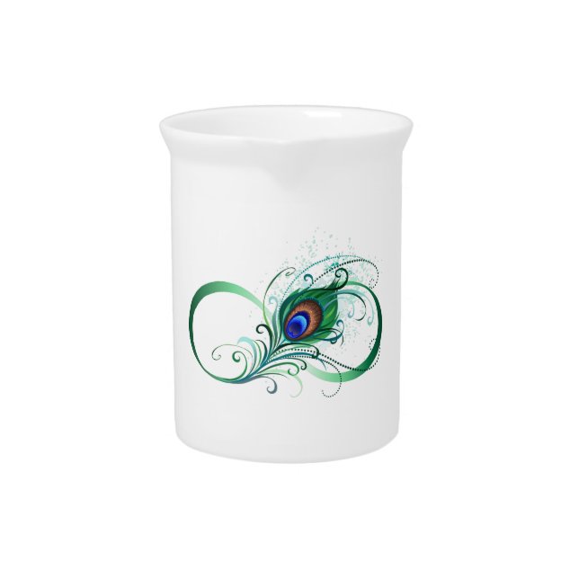 Infinity Symbol with Peacock Feather Beverage Pitcher (Front)