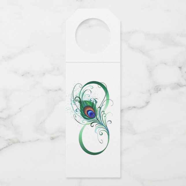 Infinity Symbol with Peacock Feather Bottle Hanger Tag (Front)