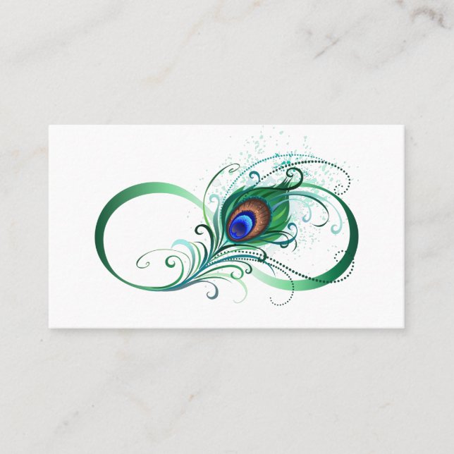 Infinity Symbol with Peacock Feather Business Card (Front)