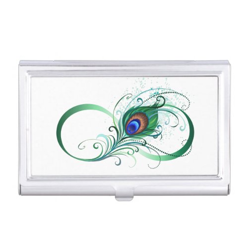 Infinity Symbol with Peacock Feather Business Card Case