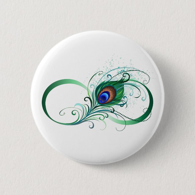 Infinity Symbol with Peacock Feather Button (Front)
