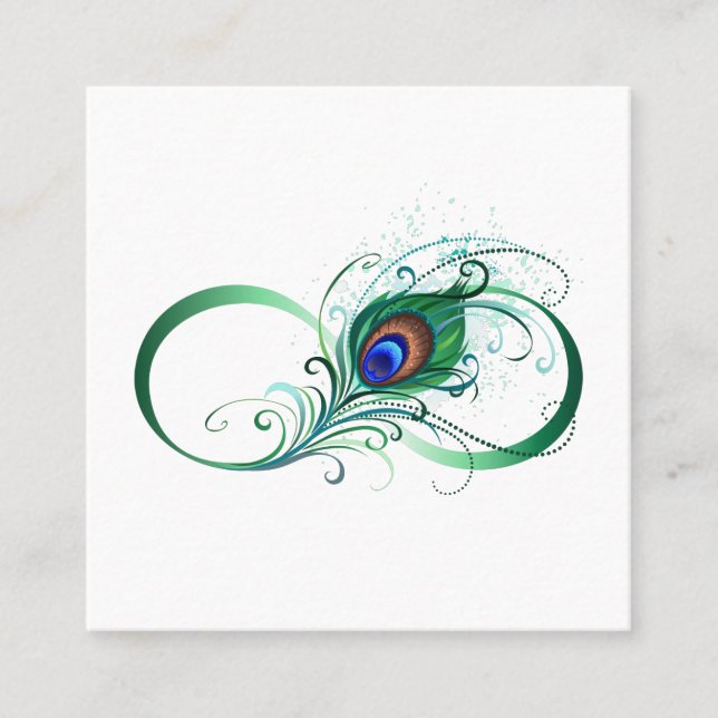 Infinity Symbol with Peacock Feather Calling Card (Front)