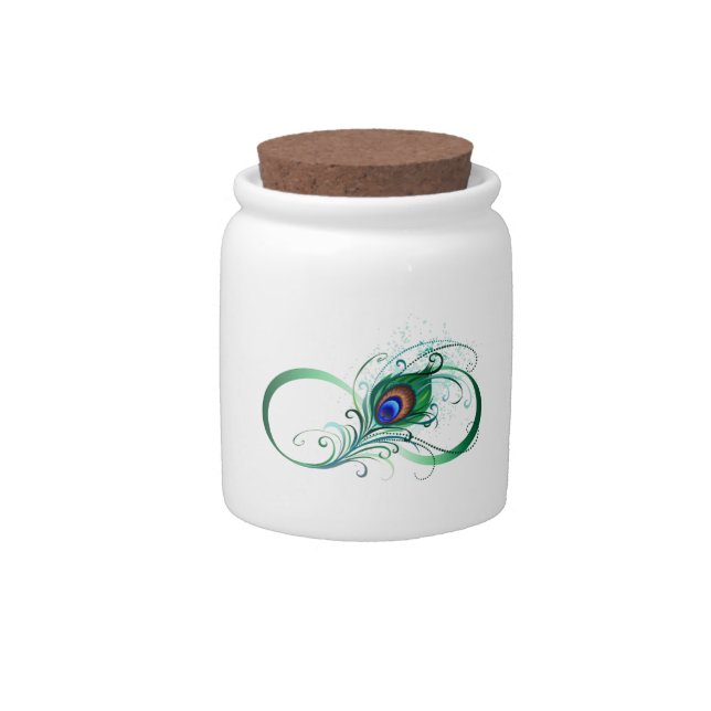 Infinity Symbol with Peacock Feather Candy Jar (Front)
