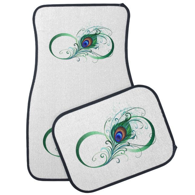 Infinity Symbol with Peacock Feather Car Floor Mat (Set)