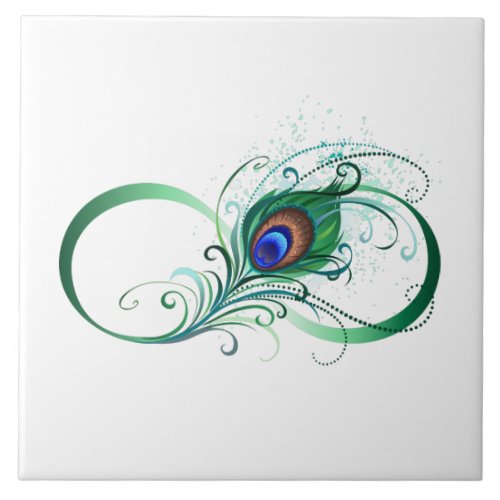 Infinity Symbol with Peacock Feather Ceramic Tile