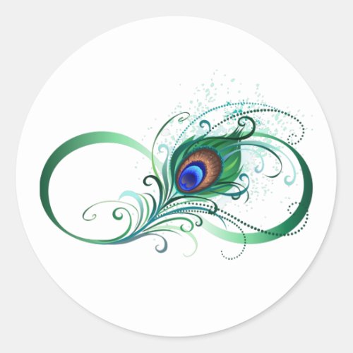 Infinity Symbol with Peacock Feather Classic Round Sticker