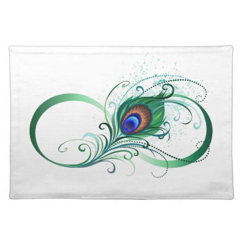 Infinity Symbol with Peacock Feather Cloth Placemat