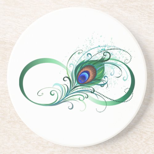 Infinity Symbol with Peacock Feather Coaster