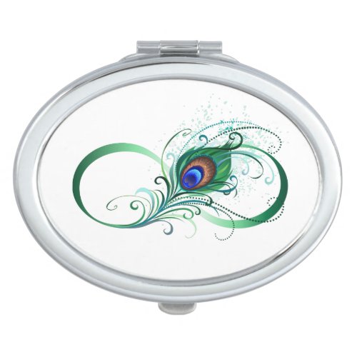 Infinity Symbol with Peacock Feather Compact Mirror