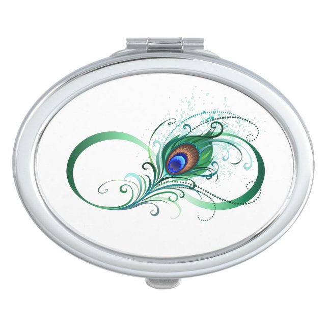 Infinity Symbol with Peacock Feather Compact Mirror (Front)