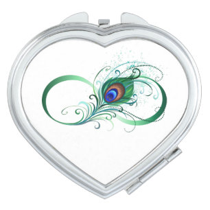 Infinity Symbol with Peacock Feather Compact Mirror