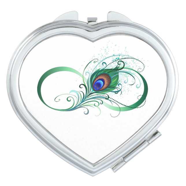 Infinity Symbol with Peacock Feather Compact Mirror (Front)