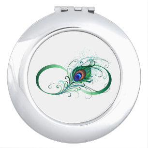 Infinity Symbol with Peacock Feather Compact Mirror