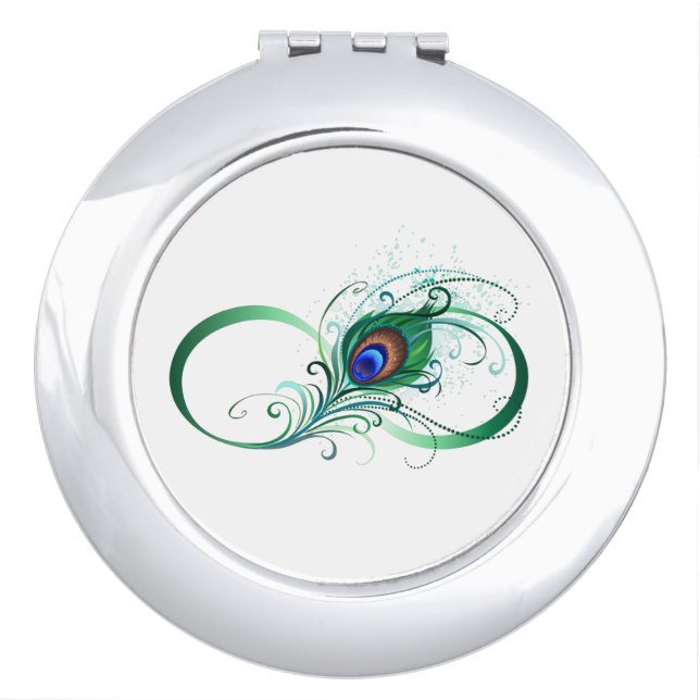 Infinity Symbol with Peacock Feather Compact Mirror (Front)