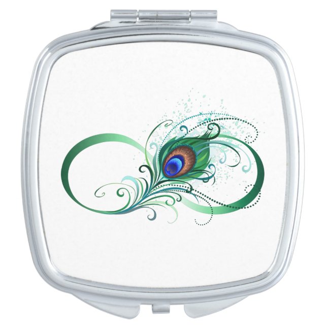 Infinity Symbol with Peacock Feather Compact Mirror (Front)