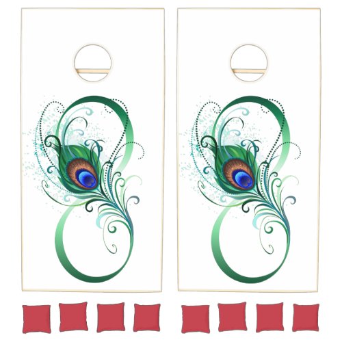 Infinity Symbol with Peacock Feather Cornhole Set