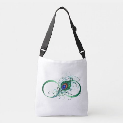 Infinity Symbol with Peacock Feather Crossbody Bag