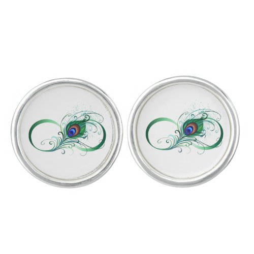 Infinity Symbol with Peacock Feather Cufflinks
