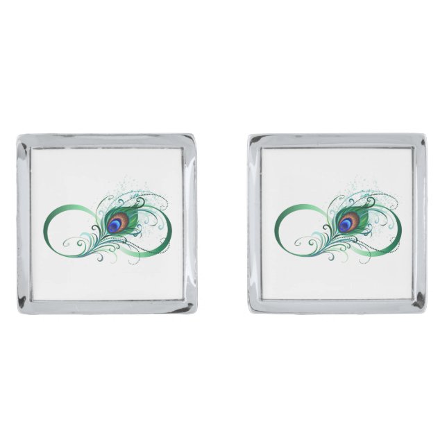 Infinity Symbol with Peacock Feather Cufflinks (Front)