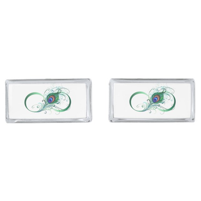 Infinity Symbol with Peacock Feather Cufflinks (Front)