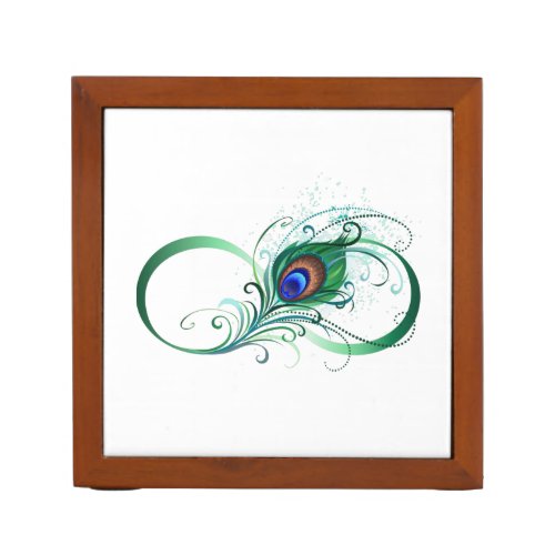 Infinity Symbol with Peacock Feather Desk Organizer