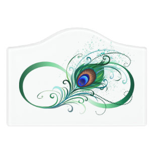 Infinity Symbol with Peacock Feather Door Sign