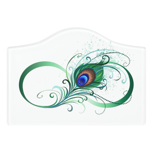 Infinity Symbol with Peacock Feather Door Sign (Small Crest Front)