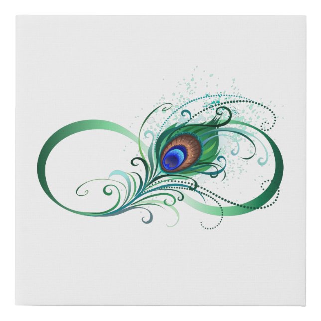 Infinity Symbol with Peacock Feather Faux Canvas Print (Front)