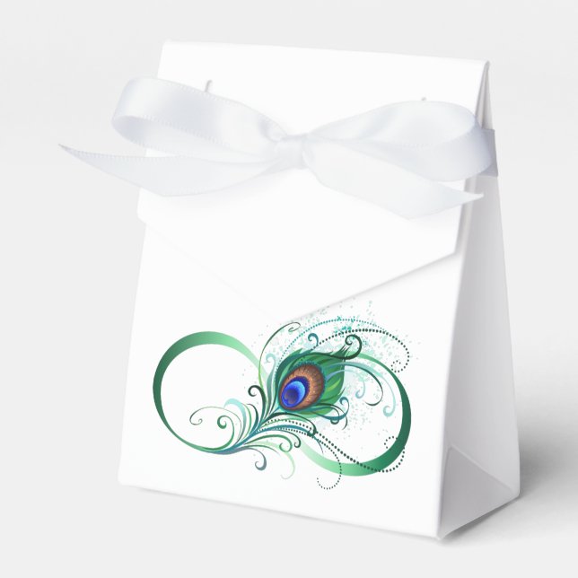Infinity Symbol with Peacock Feather Favor Boxes (Front Side)