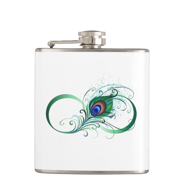 Infinity Symbol with Peacock Feather Flask (Front)