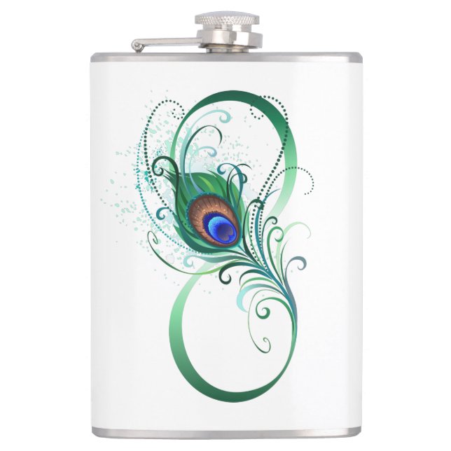 Infinity Symbol with Peacock Feather Flask (Front)