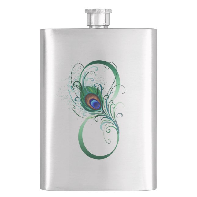 Infinity Symbol with Peacock Feather Flask (Front)