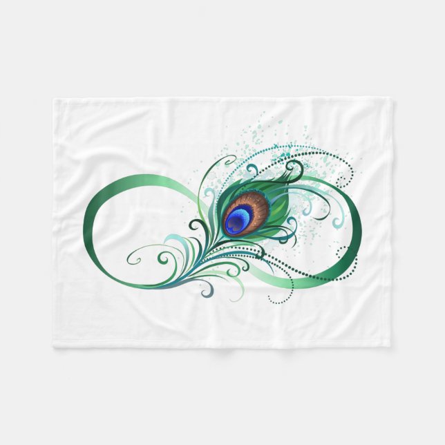 Infinity Symbol with Peacock Feather Fleece Blanket (Front (Horizontal))