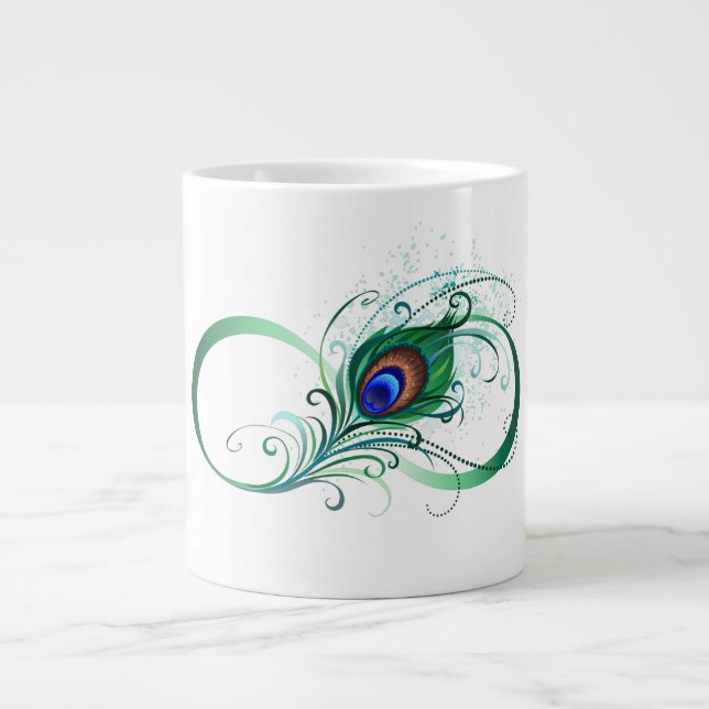 Infinity Symbol with Peacock Feather Giant Coffee Mug (Front)
