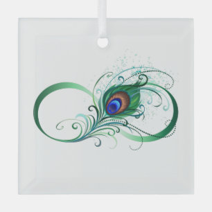 Infinity Symbol with Peacock Feather Glass Ornament