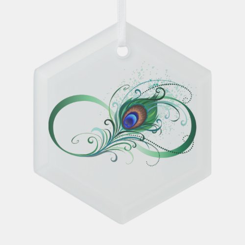 Infinity Symbol with Peacock Feather Glass Ornament