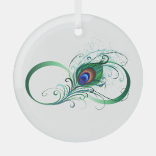 Infinity Symbol with Peacock Feather Glass Ornament