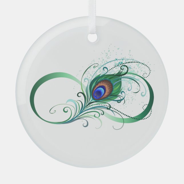 Infinity Symbol with Peacock Feather Glass Ornament (Front)