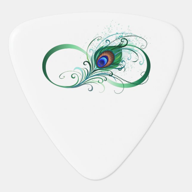 Infinity Symbol with Peacock Feather Guitar Pick (Front)