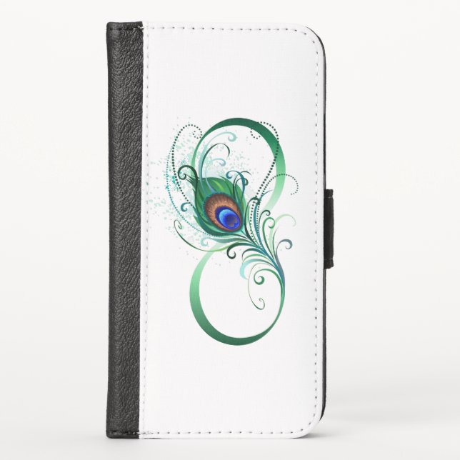 Infinity Symbol with Peacock Feather iPhone Wallet Case (Front)
