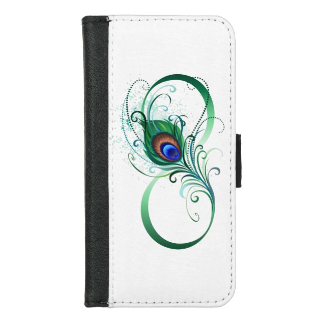 Infinity Symbol with Peacock Feather iPhone Wallet Case (Front)