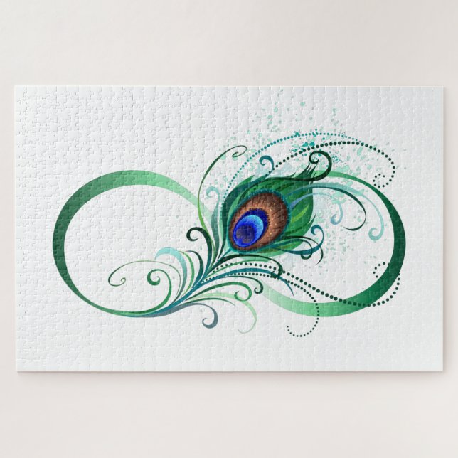 Infinity Symbol with Peacock Feather Jigsaw Puzzle (Horizontal)