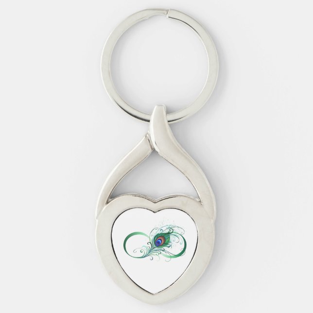 Infinity Symbol with Peacock Feather Keychain (Front)