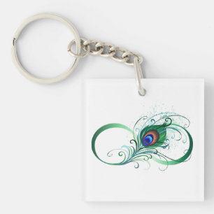 Infinity Symbol with Peacock Feather Keychain
