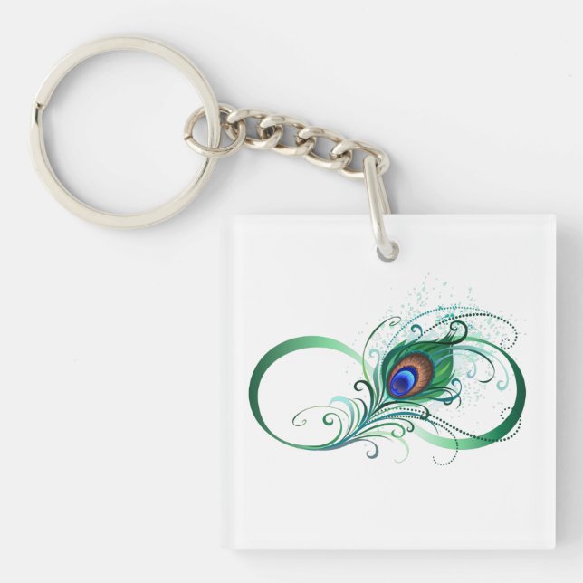 Infinity Symbol with Peacock Feather Keychain (Front)