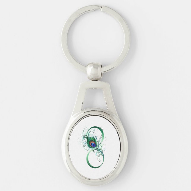 Infinity Symbol with Peacock Feather Keychain (Front)