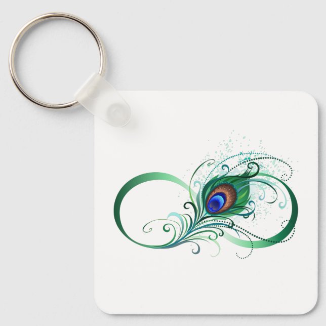 Infinity Symbol with Peacock Feather Keychain (Front)